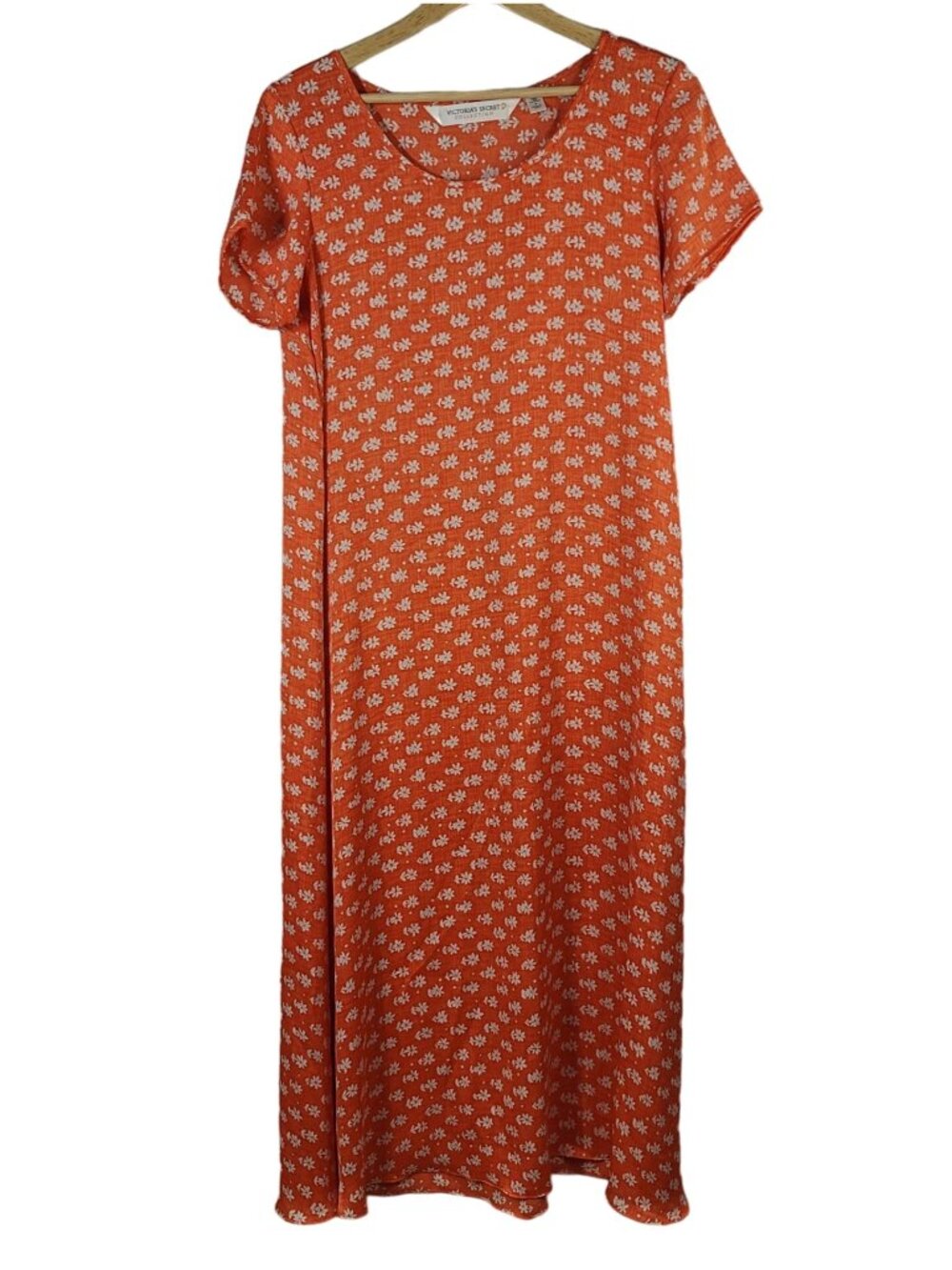 Victoria's Secret Women Maxi Lounge Dress Orange White Small Short Sleeve VTG